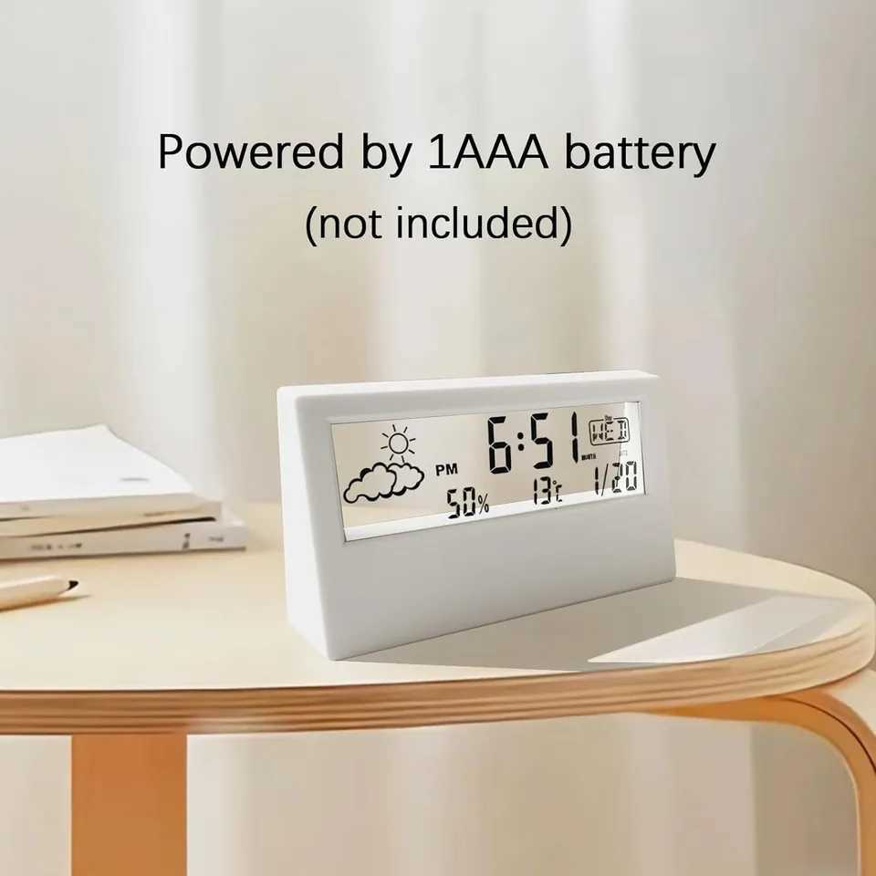 Electronic Alarm Clock Weather Station With Temperature Humidity Monitor Quiet Night Light Desk Clock For Home D260318