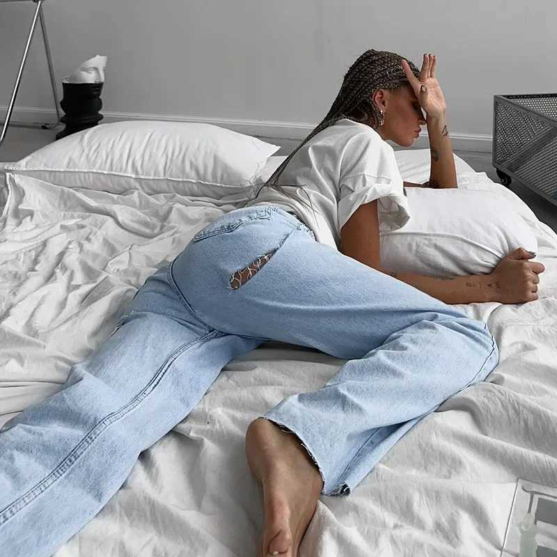 DRC Female Fashion All-match Denim Trousers Spring 2024 New Simple Casual All-match Slim Hot Girl Ripped JeansT260317