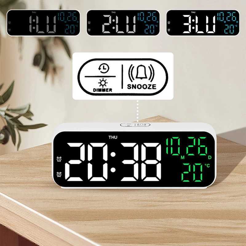LED Digital Clock Temperature Date Week Display Desktop Clock 3 level Brightness Adjustment Voice Control Countdown Alarm Clock D260318