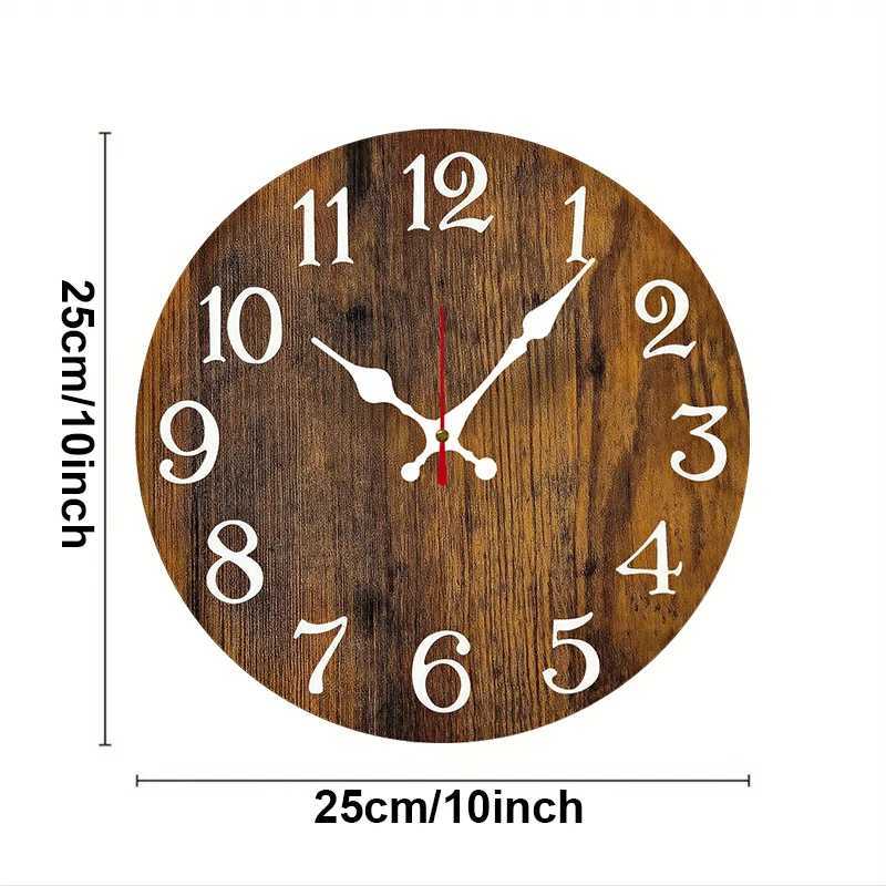 Rustic Brown Wooden Round Silent Hanging Wall Clock Suitable For Living Room Office Study Room Bedroom Home Decoration D260318