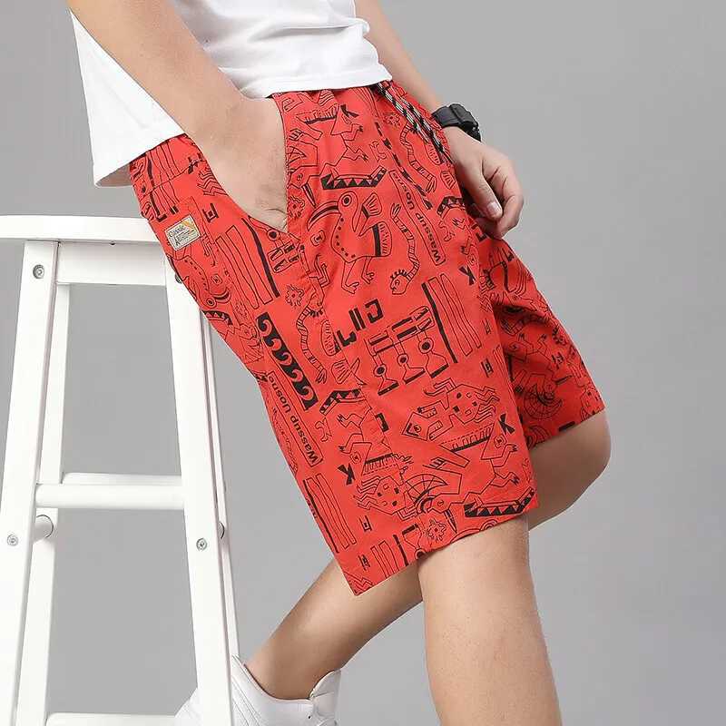 Mens 100 Cotton Shorts Elastic Waist Casual Shorts Printed Beach Shorts Relaxed Fit Running Shorts Cotton Sweat Shorts M260318