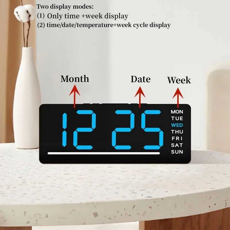 Digital LED Alarm Clock Date TEMP Brightness Adjustment Electronic Clock Kids Bedside Mute Snooze Clock 12/24H USB Powered D260318