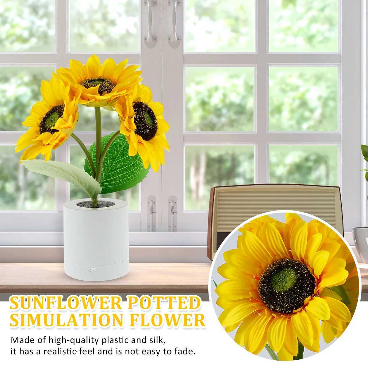LED Sunflower Night Light Dimmable Simulation Sunflower Table Lamp USB Creative Desktop Decorative Light Bedroom Bedside Light H260318