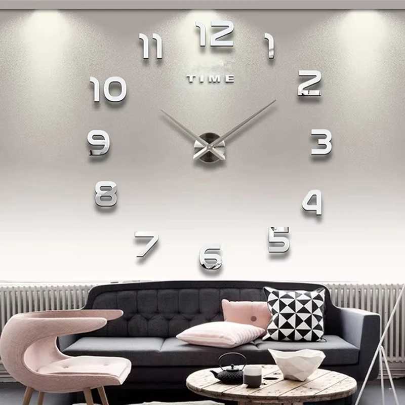 Fashion Modern Design Large Wall Clock 3D DIY Quartz Clocks Watches Acrylic Mirror Stickers Living Room Home Decor Horloge D2603181