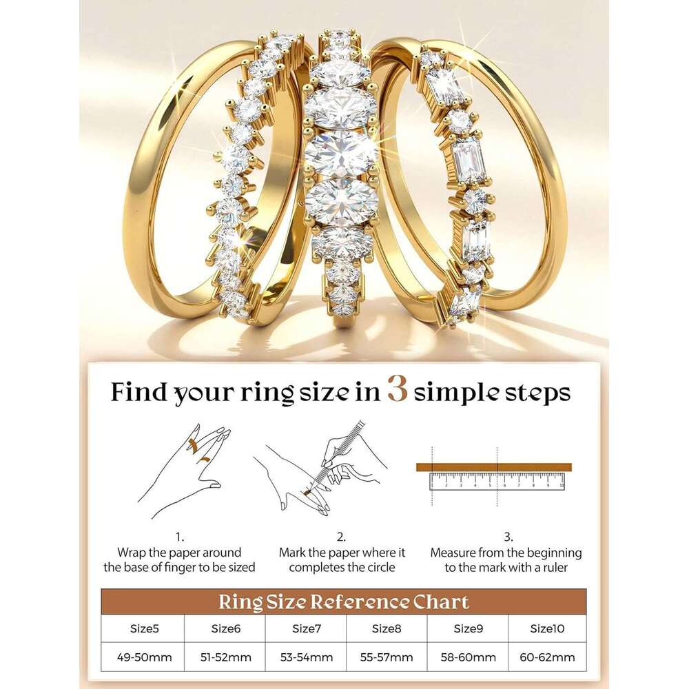 Jewelry Ring Plated Stackable Non Tarnish Dainty Wedding Bands Gold Ring Stack Set for Women Trendy Minimalist Cubic Zirconia Statement Engagement Pro