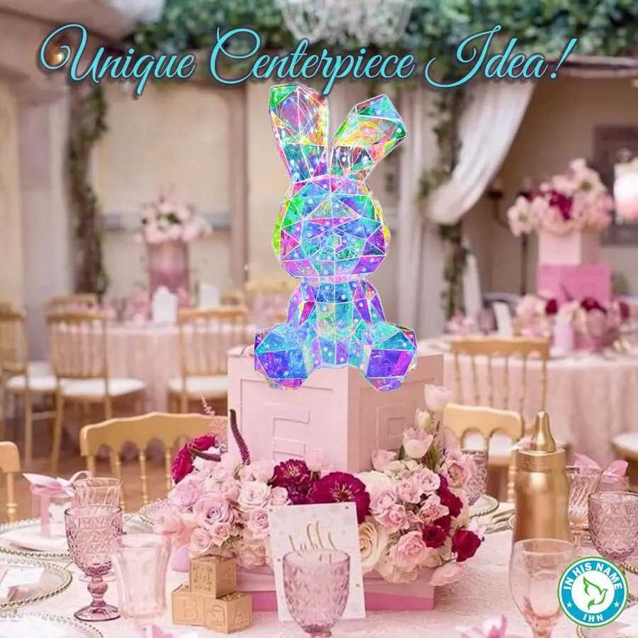 His Name LED Bunny Night Light Holographic Rainbow Easter Rabbit Lamp Bedside Bunny Light Kids Decoration Boys and Girls Night L H260318