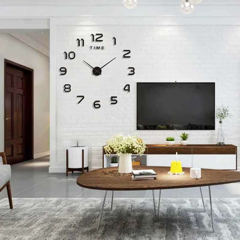 Large 3D DIY Wall Clock Giant Acrylic Mirror Clocks Frameless Big Horloge Home Decoration for Living Room Bedroom Wall Decor D260318