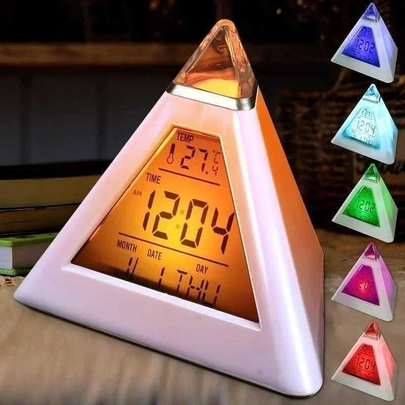 Pyramid Shape Multifunction LED Backlight Digital Display Time Thermometer Calendar Alarm Clock Table Desk Clock D260318