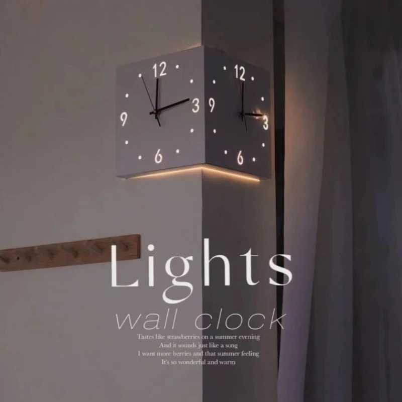 Modern Double-Sided Corner Clock Premium Copper Frame Silent Movement No-Drill Installation Decor for Living Room Home D260318