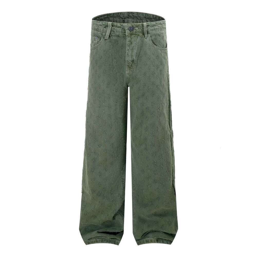 American-Style Jacquard Full-Print Jeans For Men, Summer Trendy Brand, Loose Straight-Leg Washed Casual Pants, Men's Thin Clothing