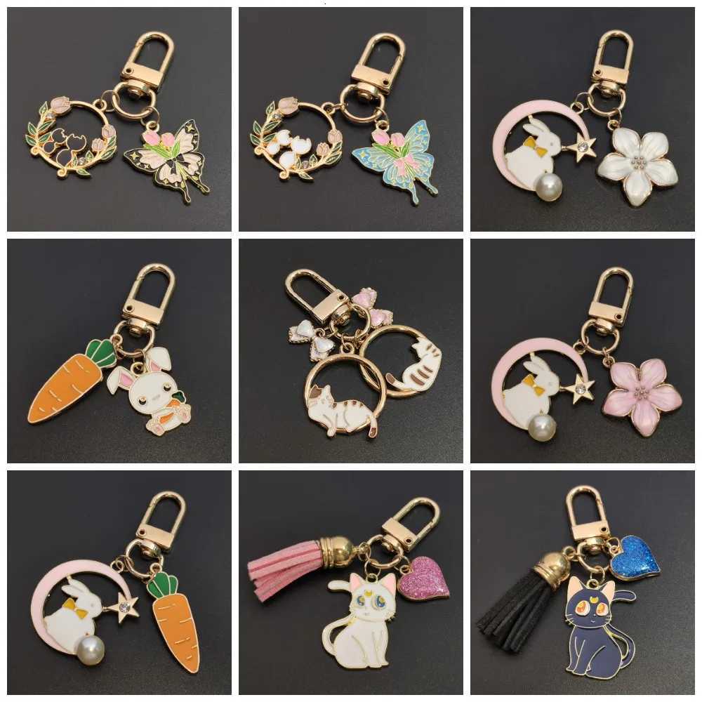 Colorful Enamel Metal Butterfly Flower Rabbit Keychain TrenDY Cat Keyring Pendant Key Ring Chain Women Girls AccESSory H260318 - view 6