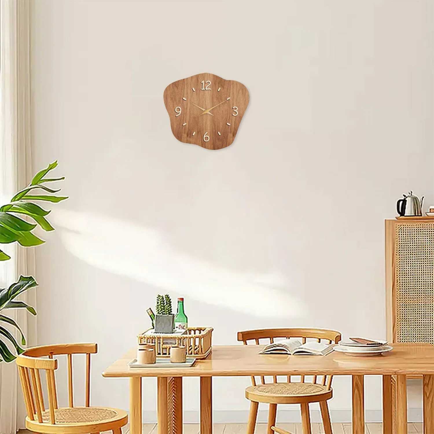 Asymmetrical Crystal Porcelain Wooden Wall Clock Living Room Bedroom Kitchen Home Decoration Wall Clock Silent Quartz Clock Holiday Gift 12 Inches 14 