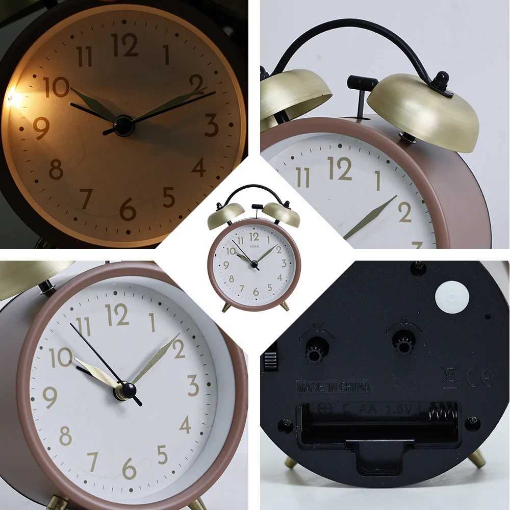Retro Iron Small Silent Alarm Clock Fashion Desktop Clock with Creative Hands Quartz Nightlight Timer No Battery Included D260318