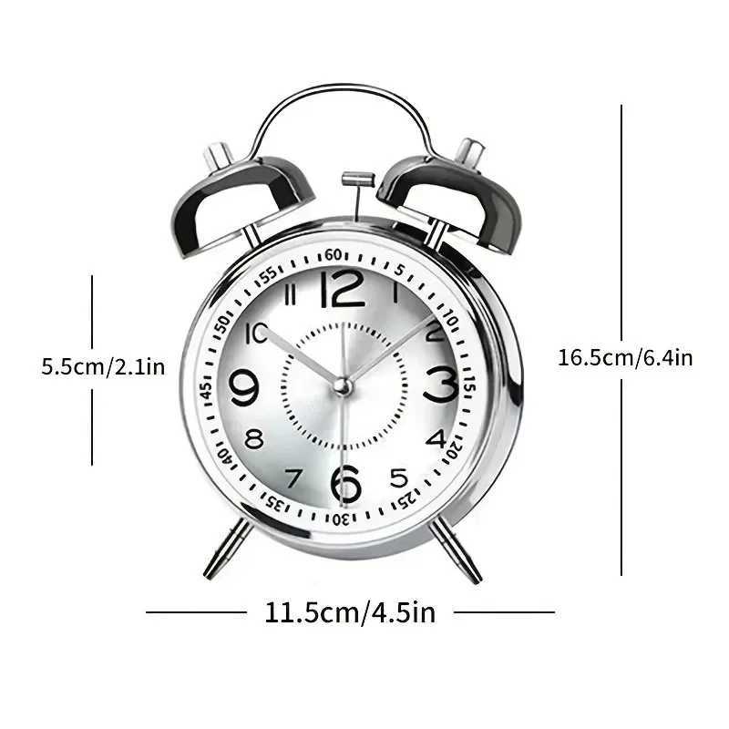Night Light Twin Bell Alarm Clocks Metal Frame Battery Operate Loud Desk Table Alarm Clock for Bedrooms Bedside D260318