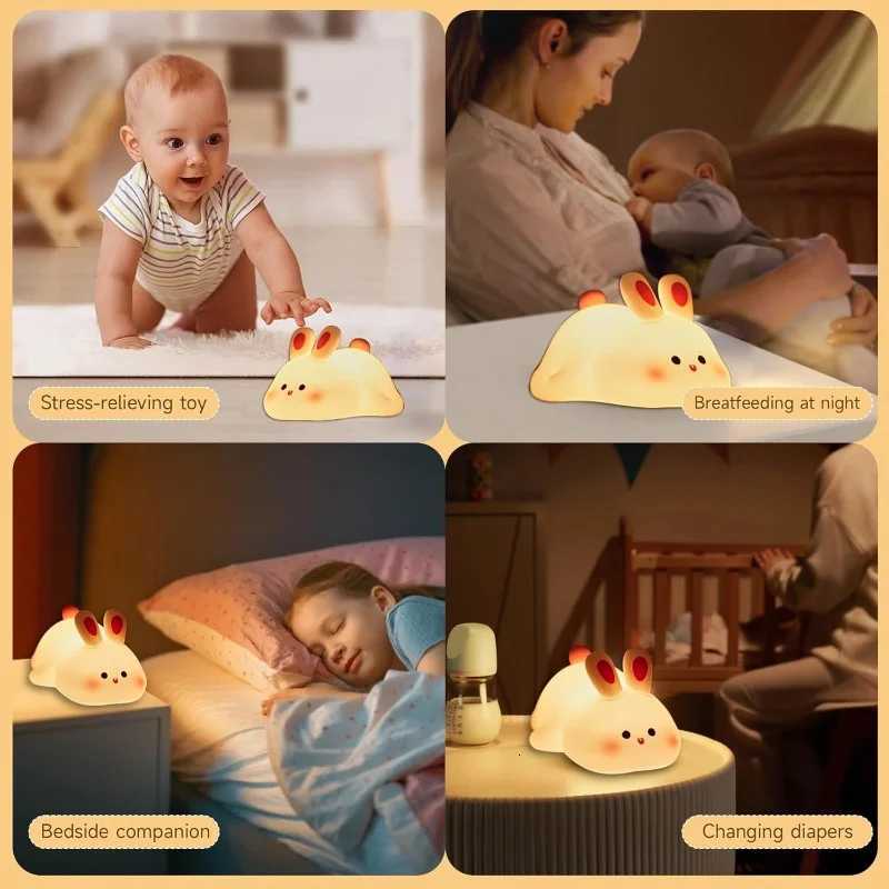 New LED Touch USB Rechargeable Silicone Rabbit Night Light Indoor Atmosphere Light Suitable for Childrens Toys Christmas Gifts H260318