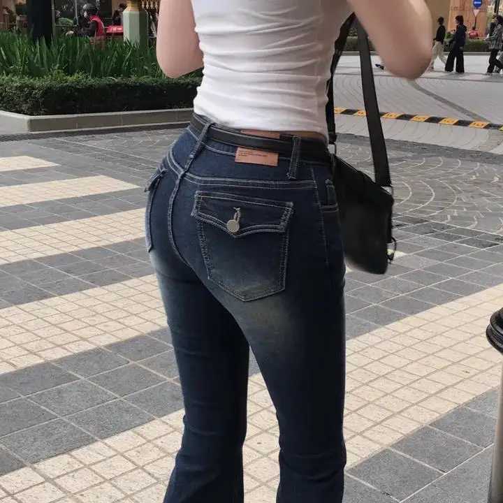 Low Waist Flared Jeans Slimming Legs Plump Hips Bla ey Cotton Stretch Denim Pants Womens Faion Spring 2025T260317