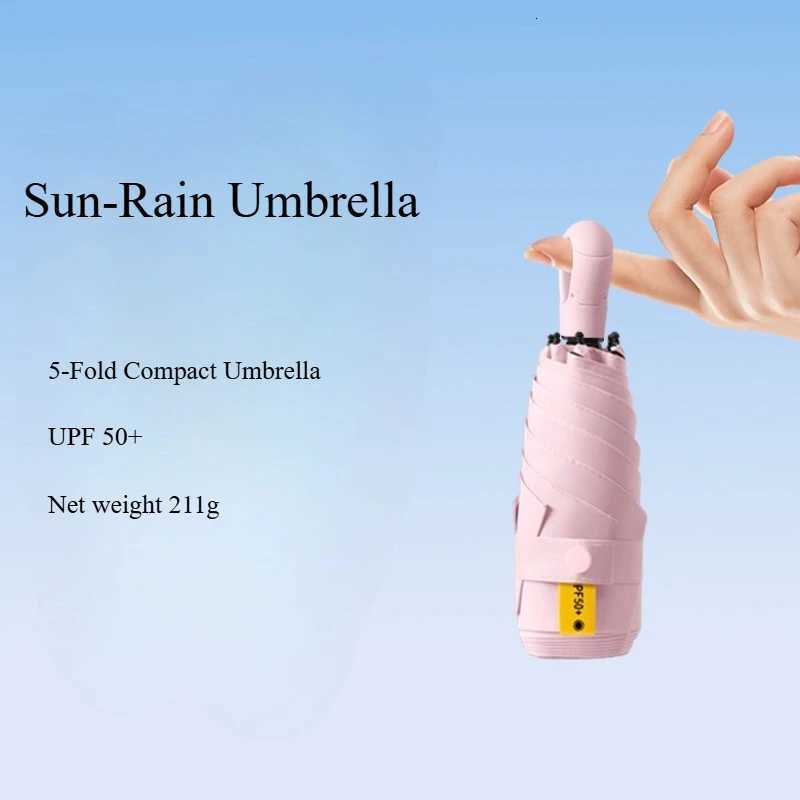Mini Folding 5-Fold Compact Umbrella with Carabiner Ring Portable Anti UPF 50 UV Sun-Rain Umbrella Lightweight Small H260318 - view 4