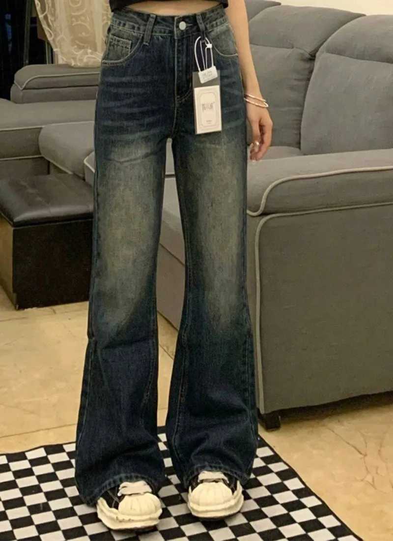 Retro Micro Denim Pants Women Jeans Straight Fit Spring-autumn Style Pear-shaped Figure Large Size High Waist Slimming EffectT260317