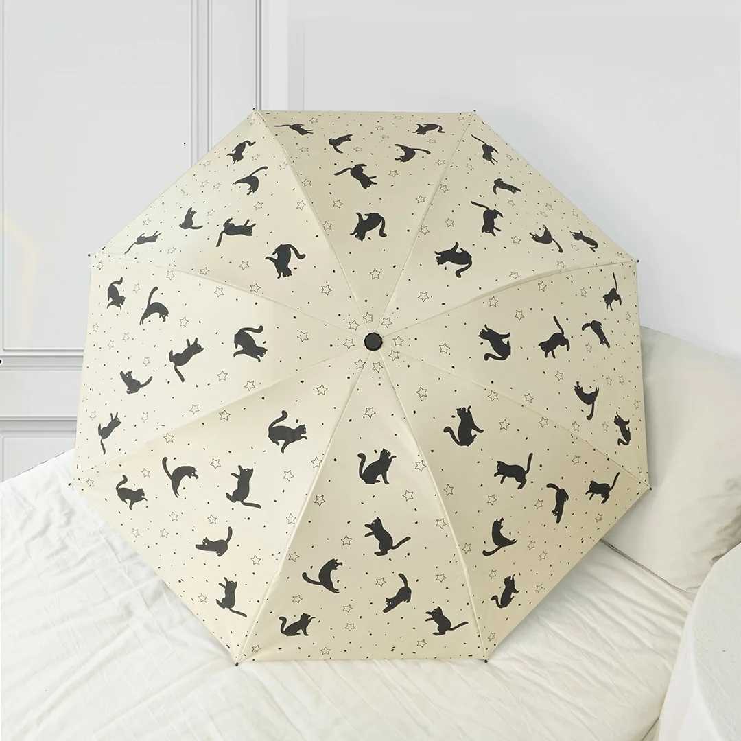 1pc cat starry sky pattern sunny umbrella female sunshade umbrella automatic portable umbrella suitable for travel H260318 - view 6