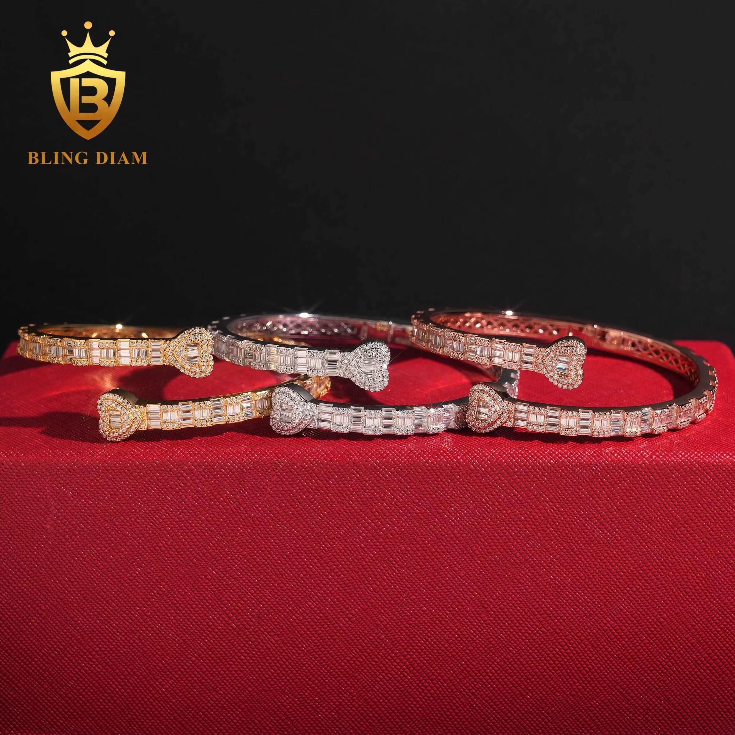 Luxury Iced Out Trendy Jewelry Sterling Silver 925 Women Bracelet VVS Moissanite Diamond Bangle Bracelet