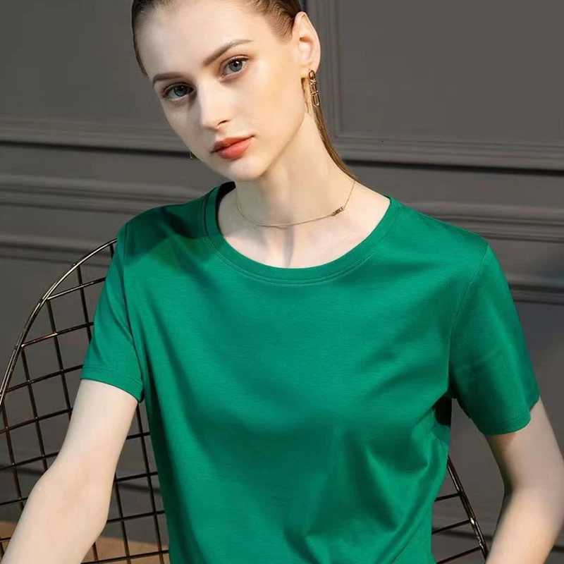 High-End Cool Mercerized Cotton Short-Sleeved T-shirt Womens Solid Color Half Sleeve Bottoming T-Shirt TopT260317