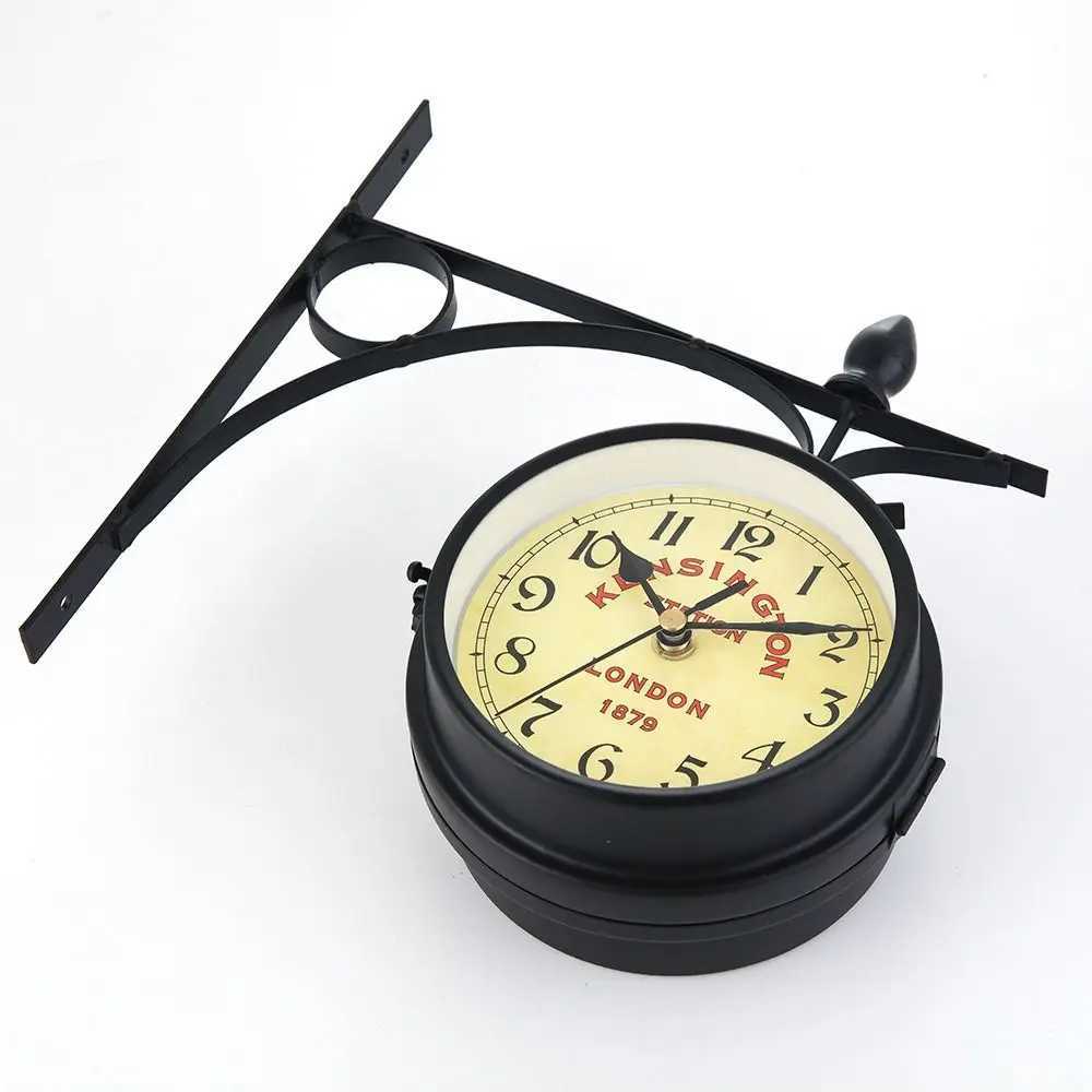 Double Sided Wall Clock High Quality Durable Retro Metal Clock Home Decor Garden Decoration Train Station D260318