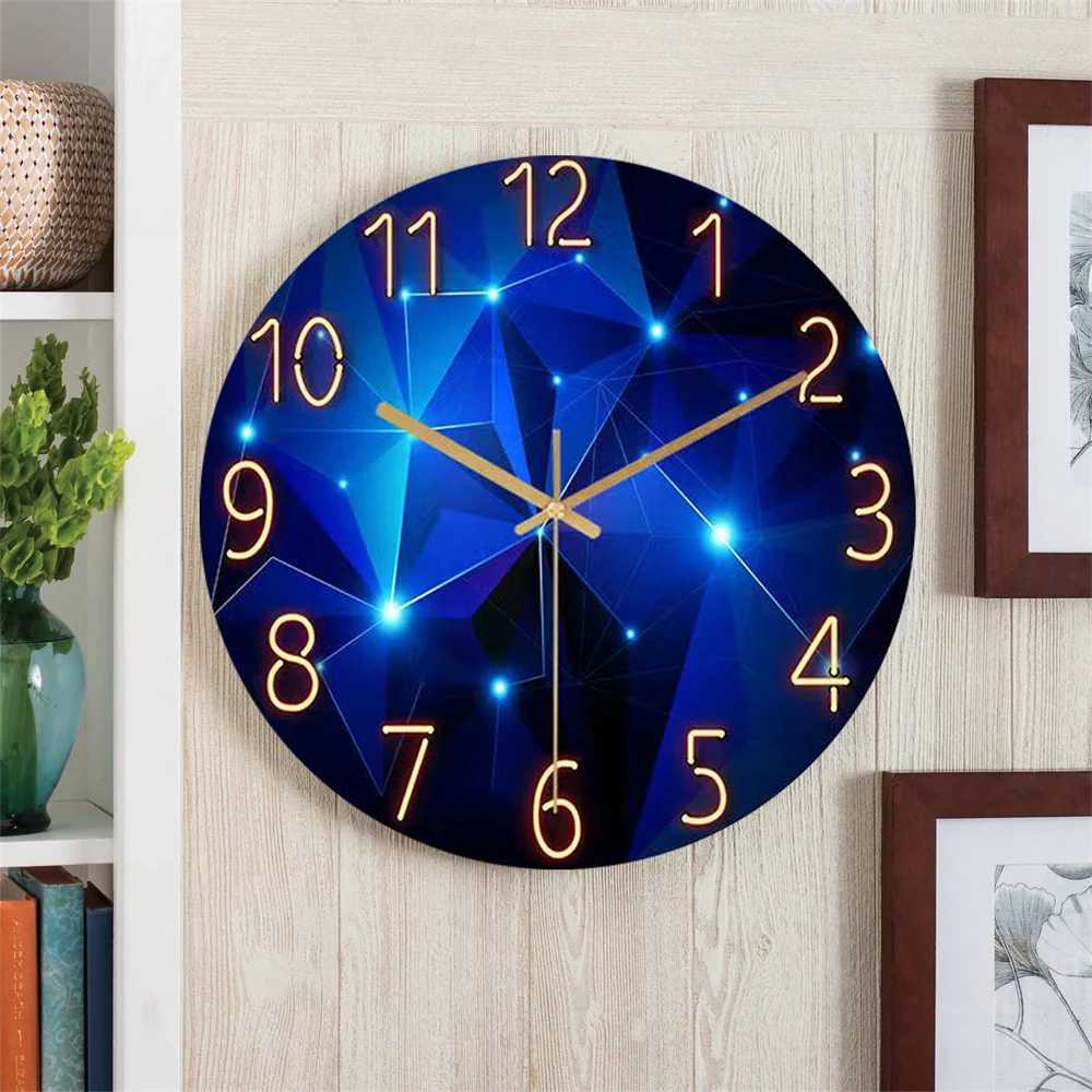 1pc 12inch Wall Clock Geometric Elements Dark Blue Thickened Tempered Glass Silent Movement Quartz Living Room Home Decor Gift D260318