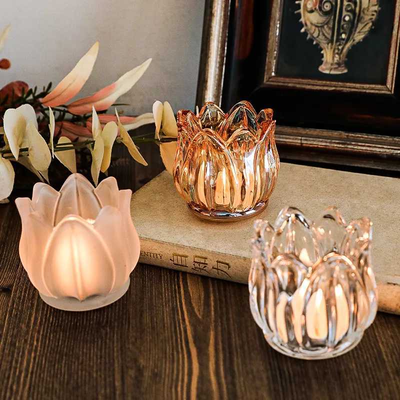 Vintage Tulip Glass Candle Holder Romantic Wedding Clear Table Candle Ornament Home Jewelry Accessories Craft Gifts Home Decor D260318