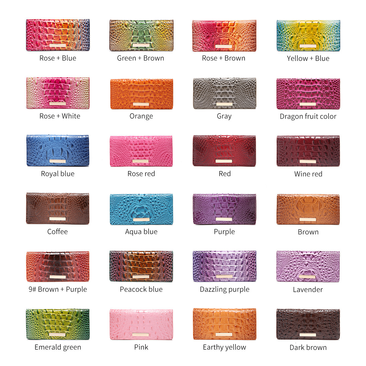 Fashion European and American Retro New Multicolor Women's Wallet Clutch Crocodile Pattern Brahmin Wallet Cross-border Amazon 036