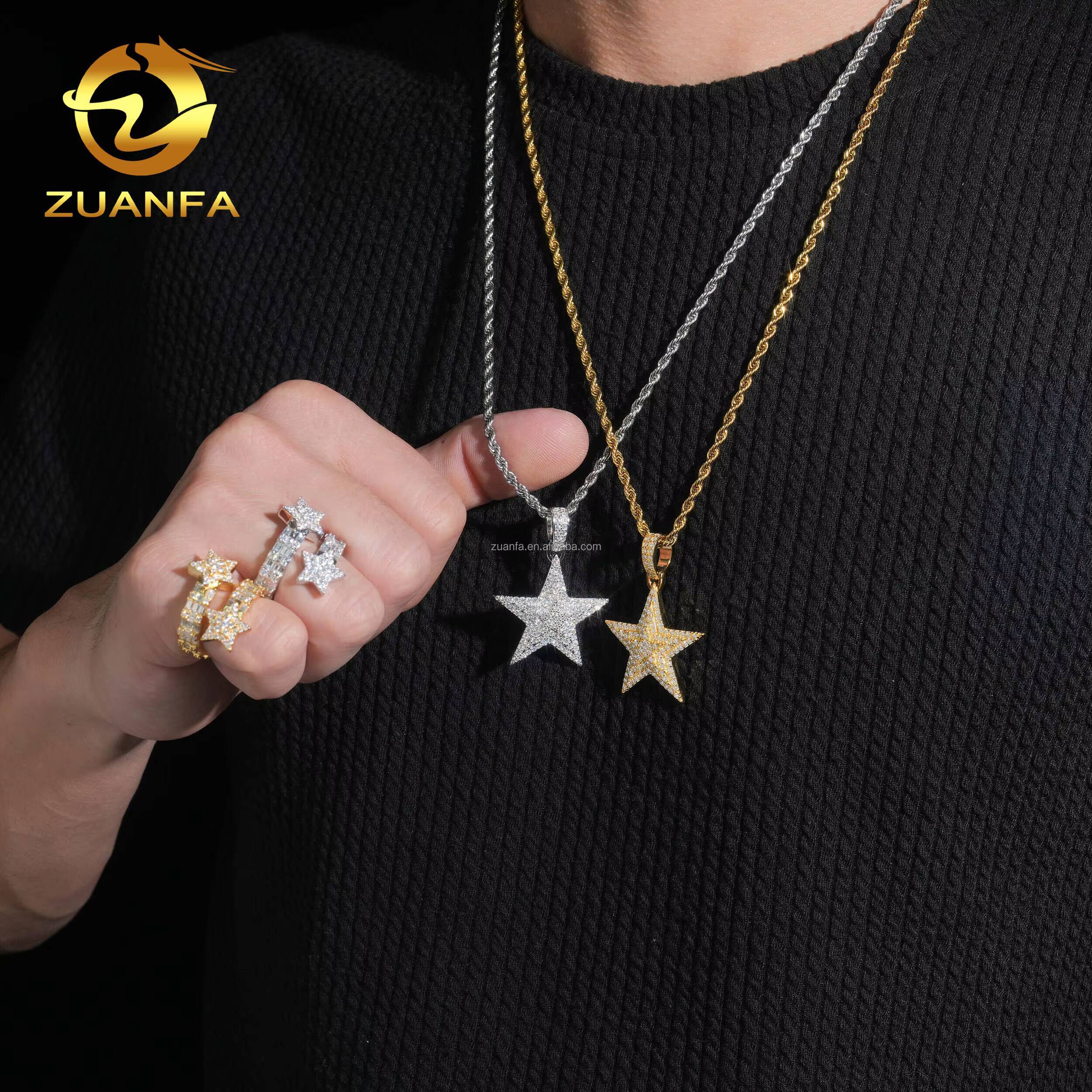 Bulk Stock Drop Shipping Elegant Jewelry Hip Hop Pendant 925 Silver Vvs Moissanite Diamond Star Pendant Star Ring Set Gift