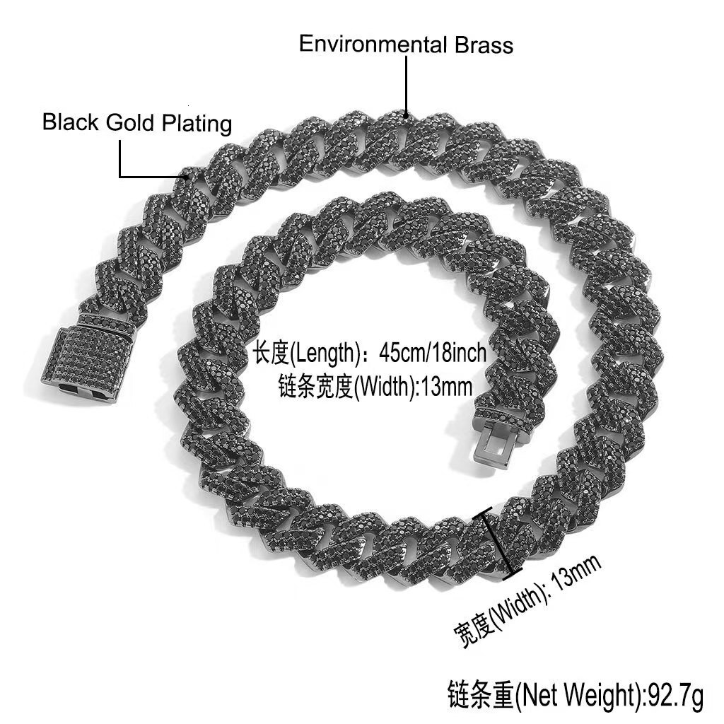 Black rhombus-shaped moissanite necklace and bracelet of flawless grade (VVS) quality. Trendy and personalized hip-hop style necklace suitable for men