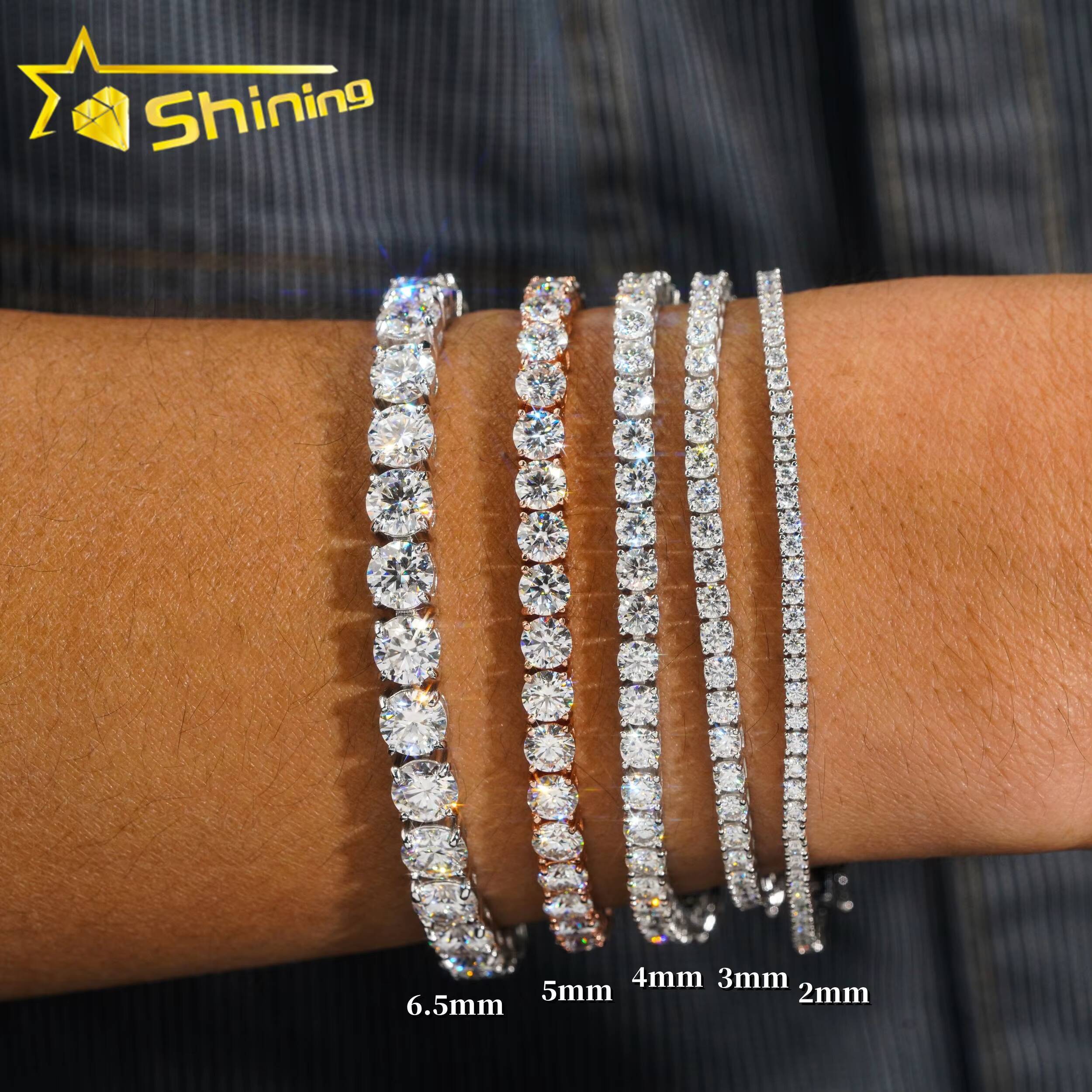 Cheapest Price RTS 925 Sterling Silver 2mm 3mm 4mm VVS Moissanite Diamond Necklace Bracelet Moissanite Tennis Bracelet Chain