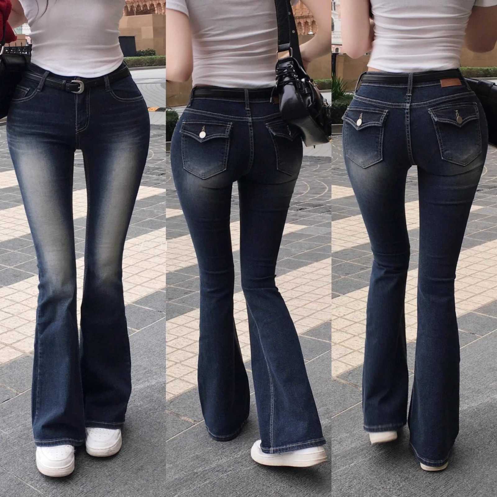 Low Waist Flared Jeans Slimming Legs Plump Hips Bla ey Cotton Stretch Denim Pants Womens Faion Spring 2025T260317