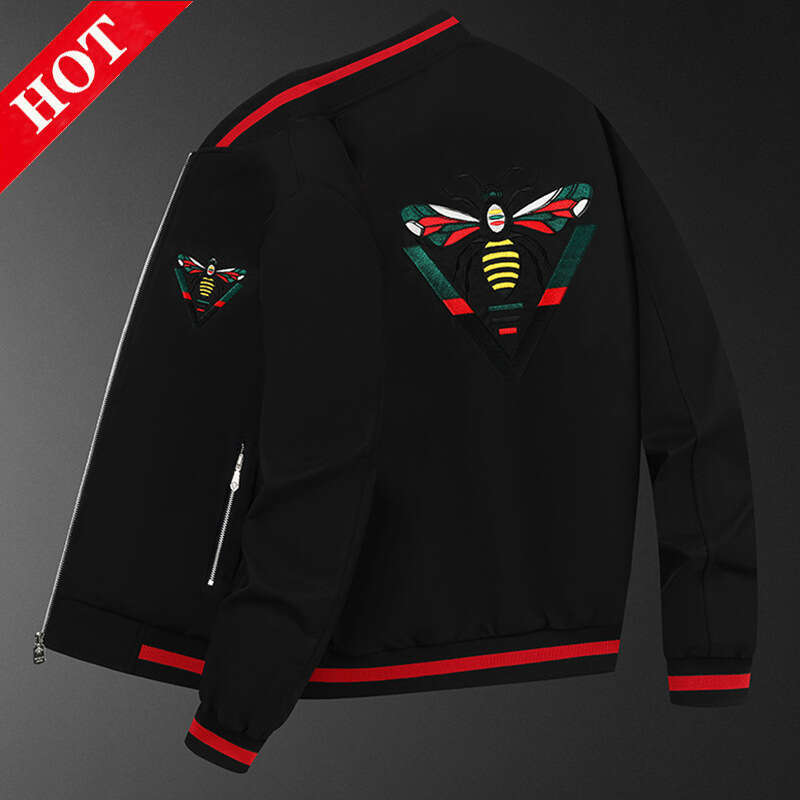 White Little Bee Embroidered Men's New European Fashion High-End Casual Baseball Jacket