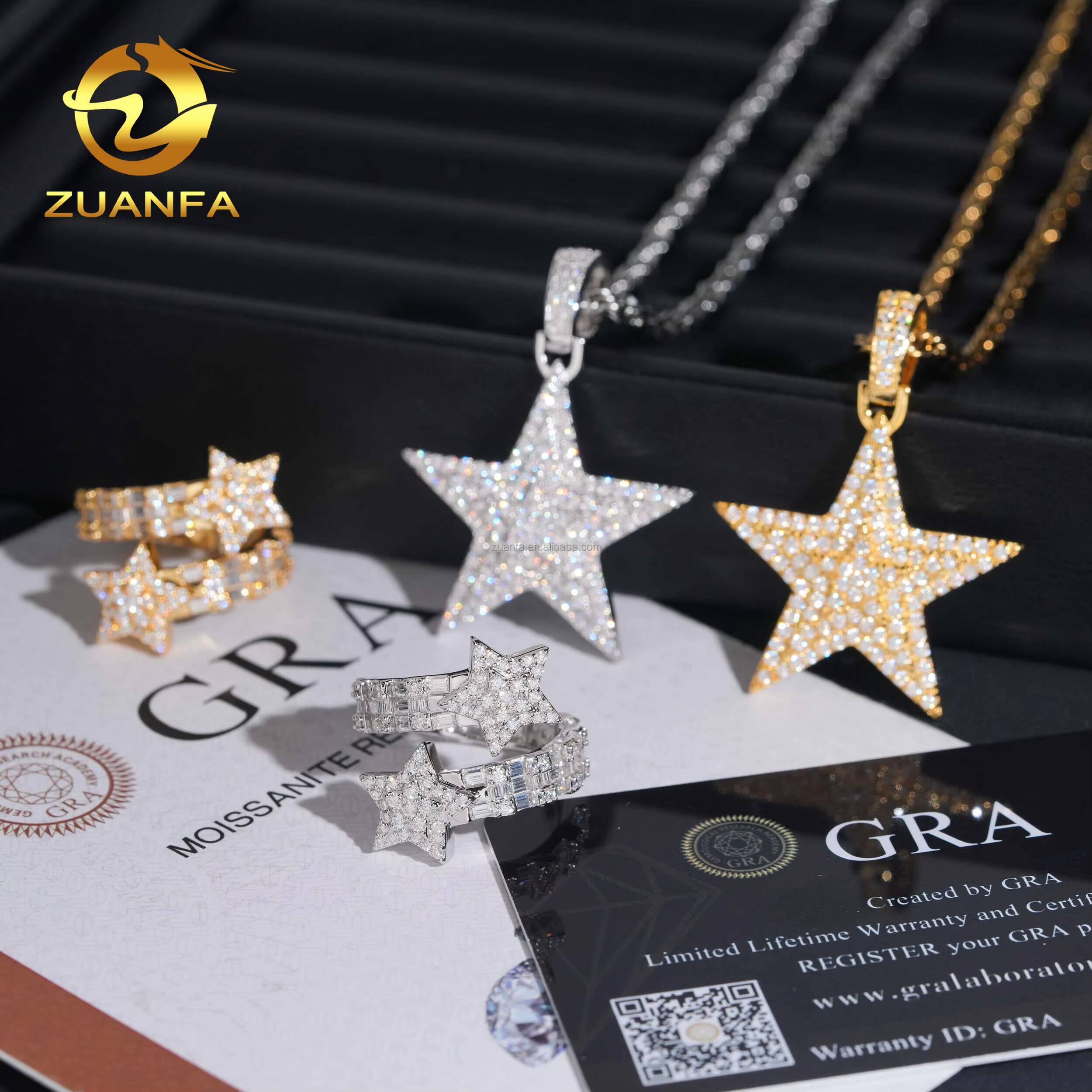 Bulk Stock Drop Shipping Elegant Jewelry Hip Hop Pendant 925 Silver Vvs Moissanite Diamond Star Pendant Star Ring Set Gift