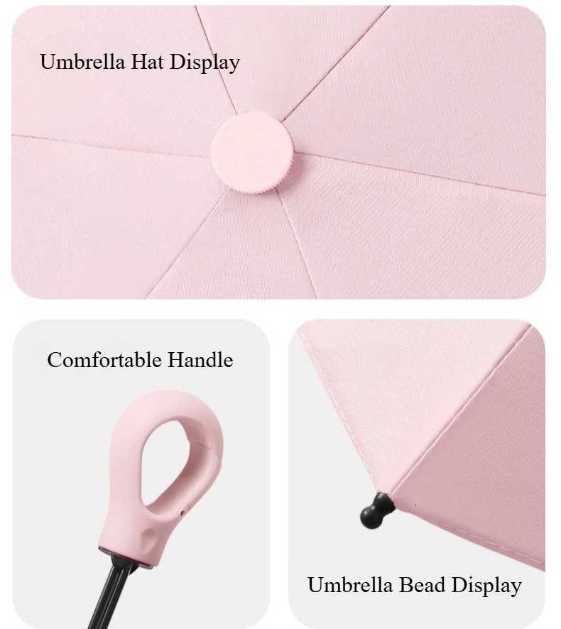 Mini Folding 5-Fold Compact Umbrella with Carabiner Ring Portable Anti UPF 50 UV Sun-Rain Umbrella Lightweight Small H260318 - view 6