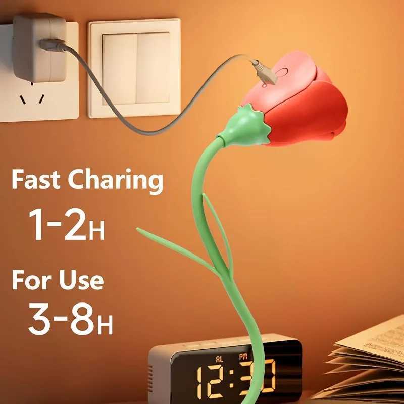 Rechargeable Rose LED Desk Lamp Bendable Dimmable Flower Night Light with Brightness Memory Creative Gift for Women/Wife/Girl H260318