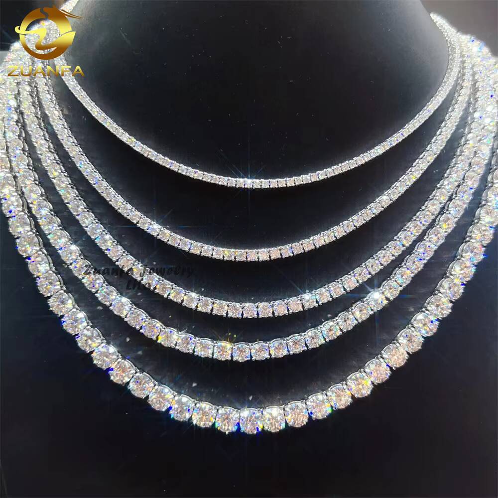 Iced Out Hip Hop Tennis Chain Jewelry Wholesale 2MM 3MM 4MM 5MM 65MM D-Vvs Moissanite Diamond Moissanite Necklace