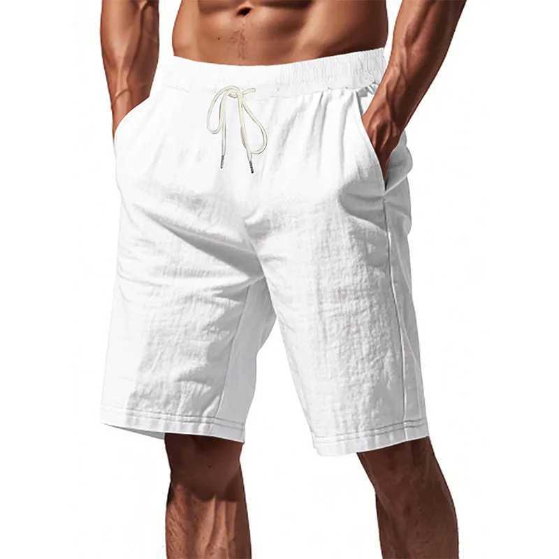 New Mens Cotton Linen Shorts Pants Male Summer Breathable Solid Color Linen Trousers Beach Shorts Fitness Streetwear M260318