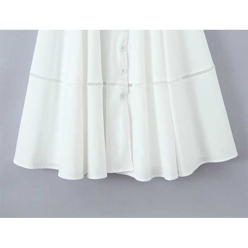 YENKYE Sexy Lace Up Bandage Back Elegant White Sling Dress Women Front Button A-line Cotton Corset Style Summer Dress Midi Robe L260305 - view 6