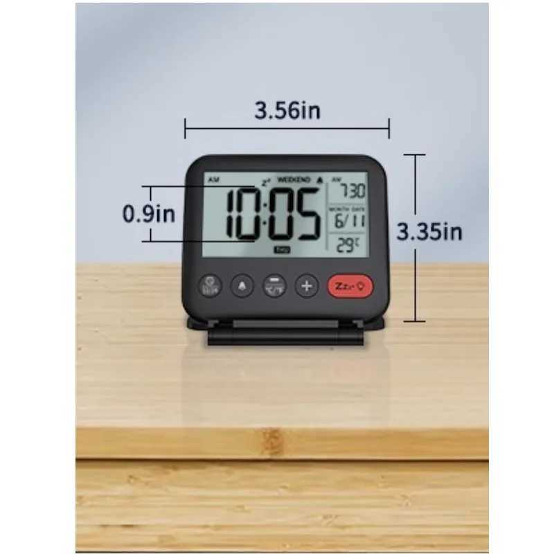 NOKLEAD Digital Travel Alarm Clock for Bedroom Office Small LCD Desk Clock with Backlight Date Temperature Snooze 12/24H Weekend D260318