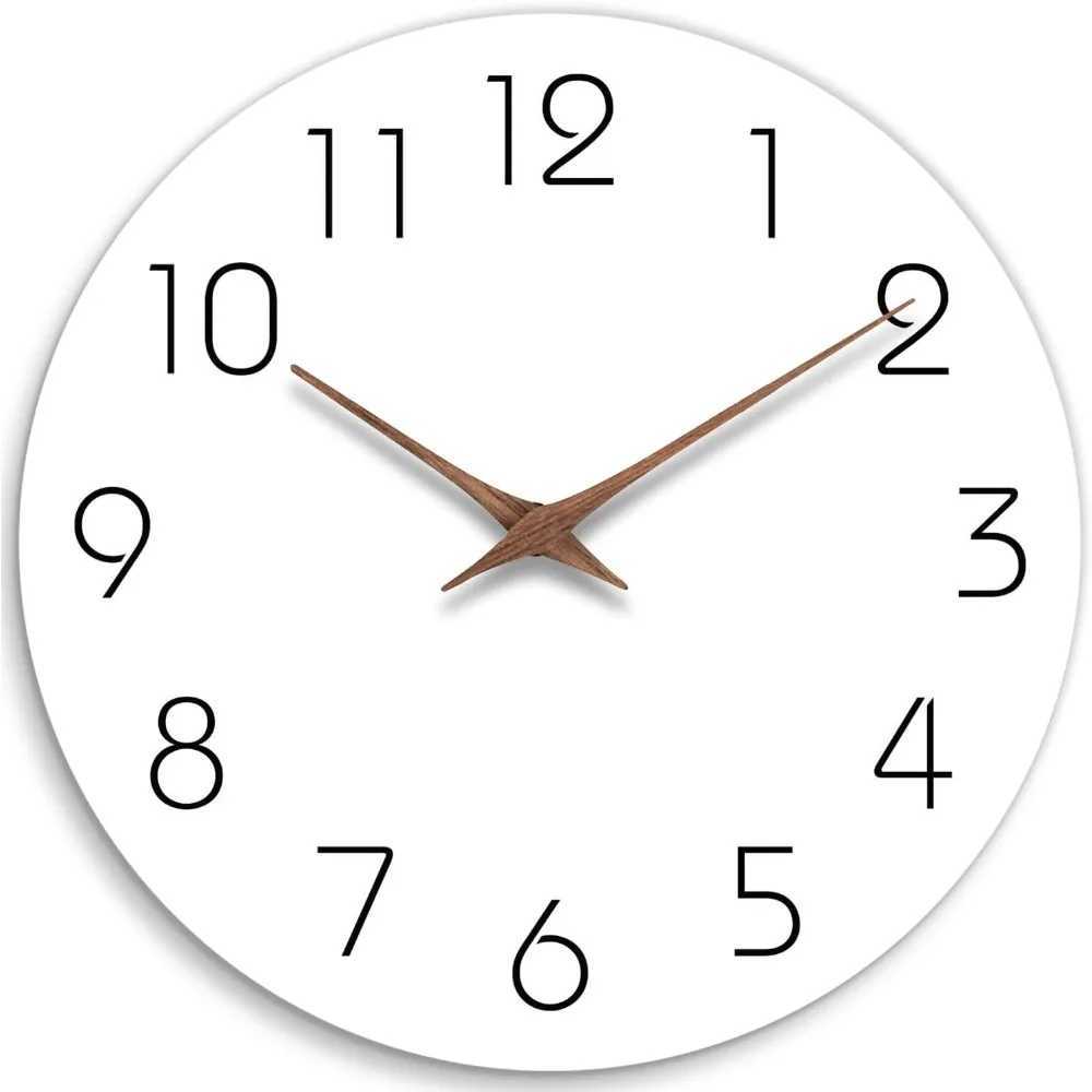 Wall Clock 12 Inch Silent Non Ticking Wood Wall Clocks Battery Operated Wooden White Modern Simple Minimalist Hanging Wall Clock D260318
