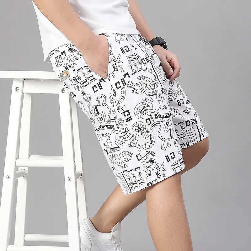 Mens 100 Cotton Shorts Elastic Waist Casual Shorts Printed Beach Shorts Relaxed Fit Running Shorts Cotton Sweat Shorts M260318