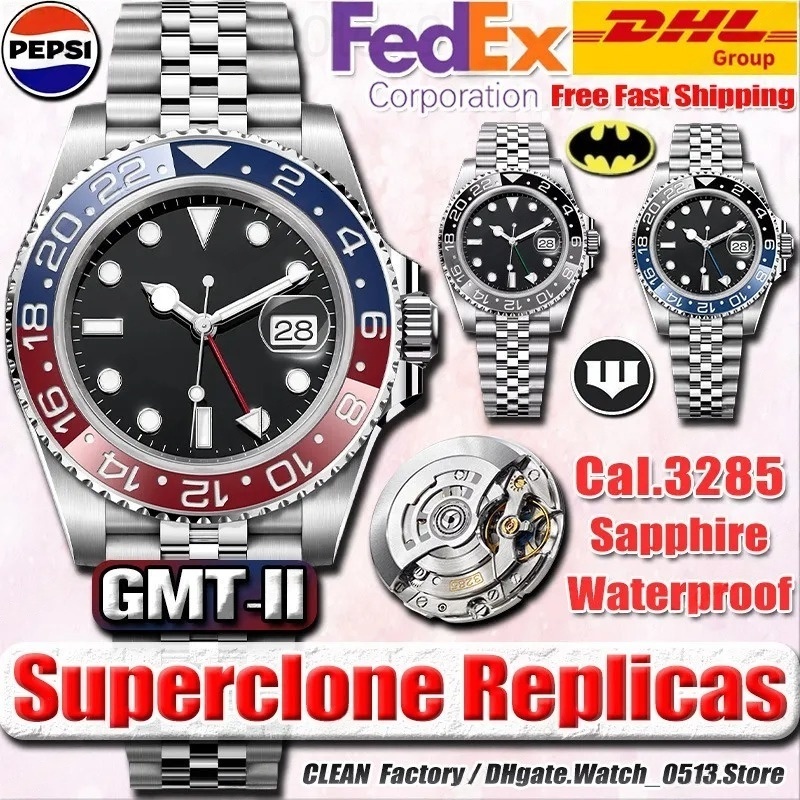 Clean Factory Watches Men Luxury Designer Watches High Quality 40MM 3285 Movement Stainless Steel Ceramic Bezel Sapphire Luminous Waterproof Bruce Pepsi Batman