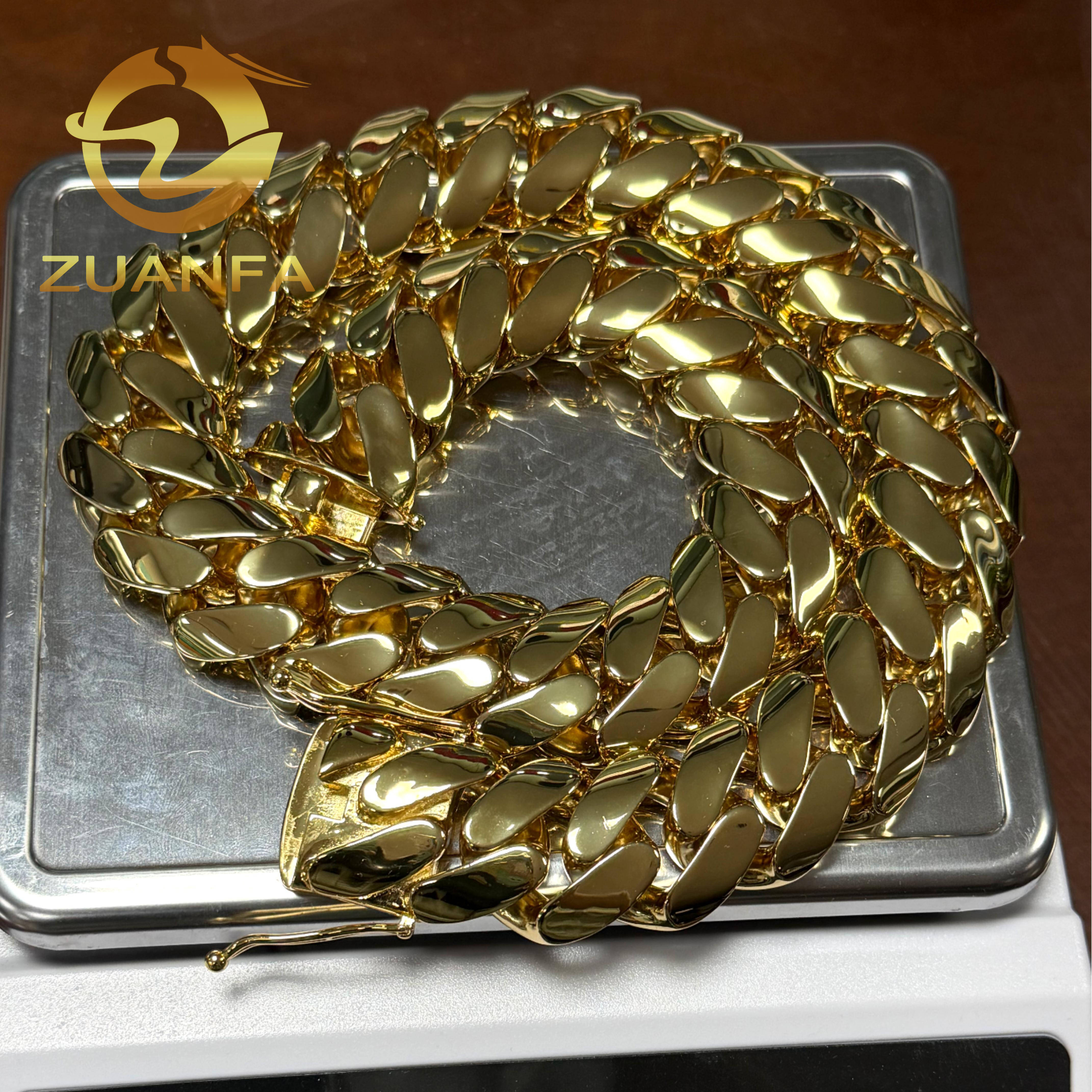 Zuanfa Hip Hop Jewelry 18k Gold Plated Big Size 30mm Miami Cuban Link Chain Brass Cuban Men Cuban Chain