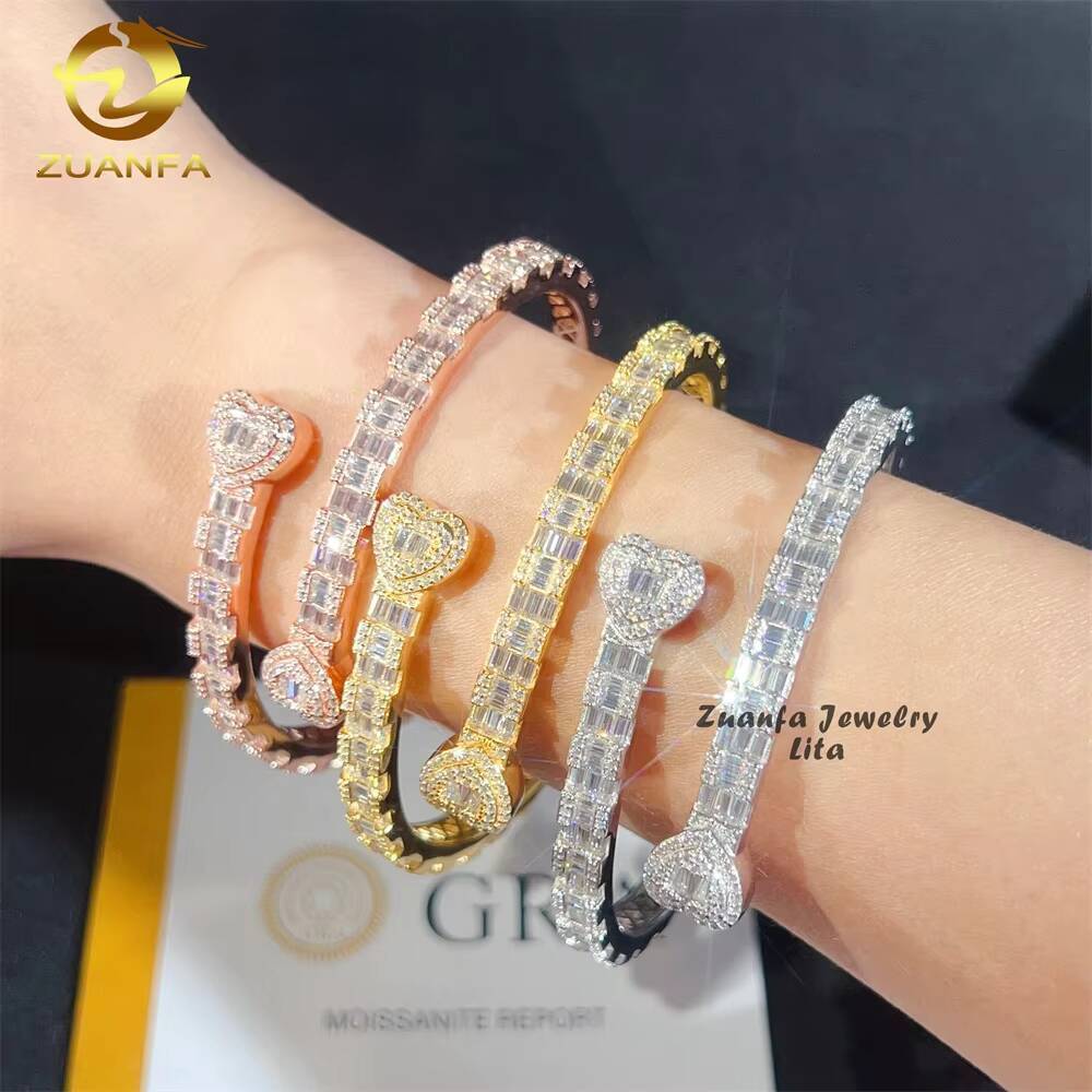 Fine Jewelry Pass Diamond Tester Heart Clasp 925 Sterling Silver 18k Gold Plated Moissanite Bracelets Bangles