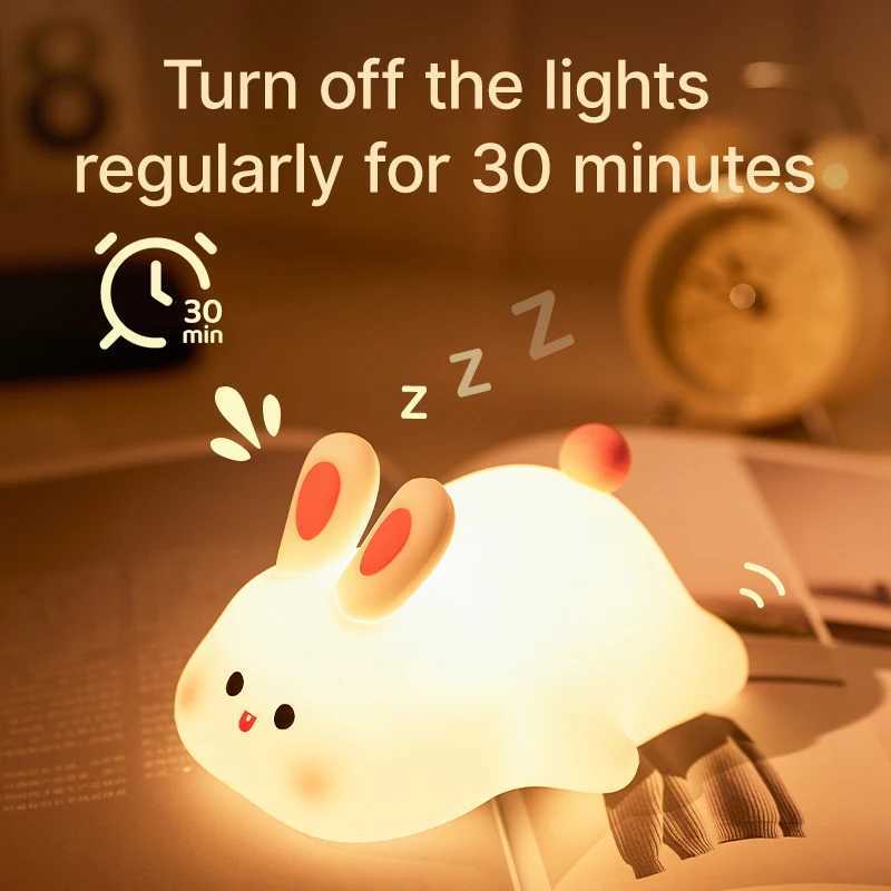 Big Face Rabbit Night Light Cute Silicone Rabbit Cartoon Soft Lamp Touch Night Light Children Sleep Light Room Decoration Gift H260318
