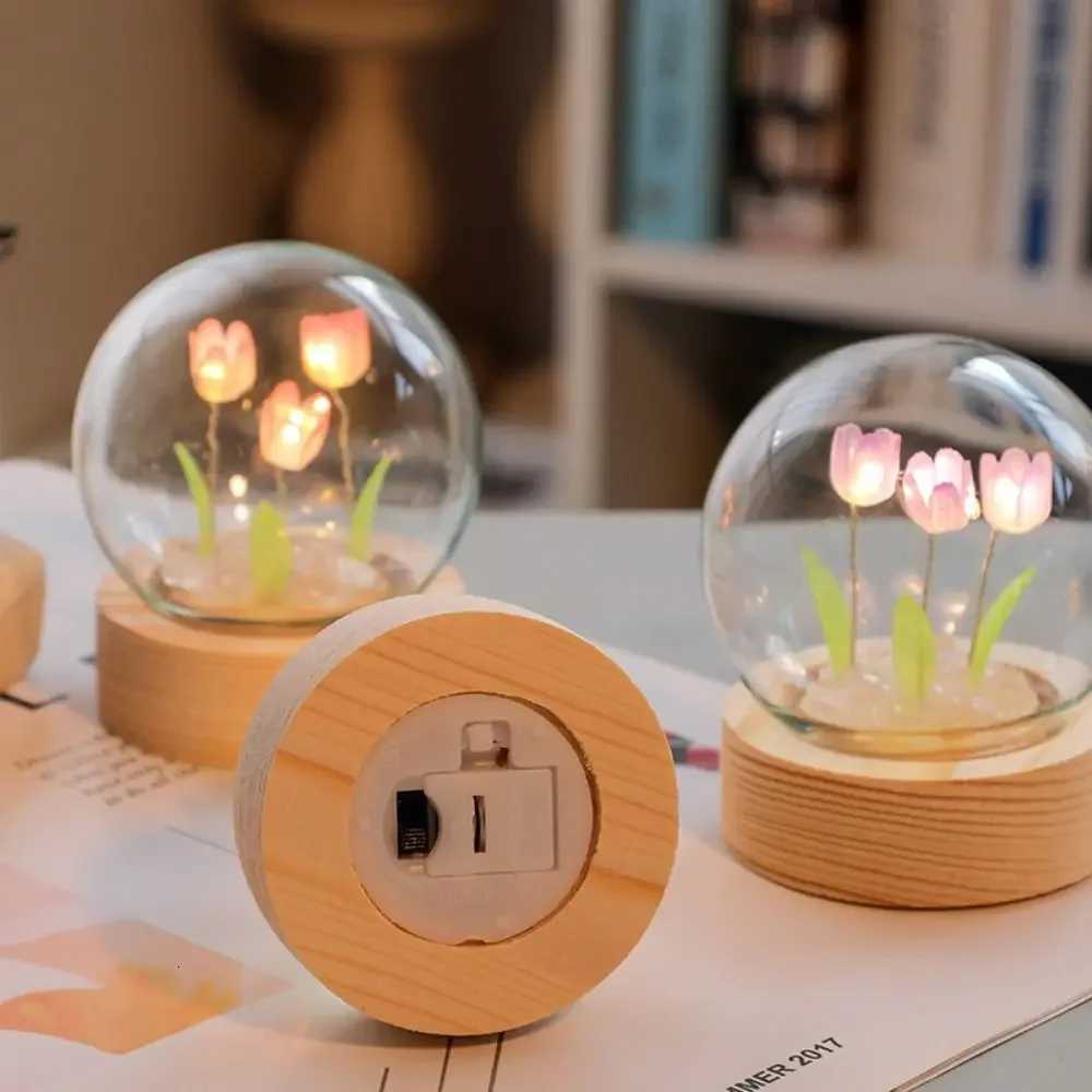 Tulip Night Light Cute Bedroom Room Decor Floral Lamp Valentines Day Gift Lampara Tulipanes Girlfriend DIY Material Handmade H260318