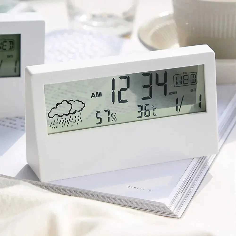 LCD Digital Alarm Clock Smart Night Light Alarm Clock Time Date Temp Humidity Display Bedside Battery Operated Desktop Clock D260318