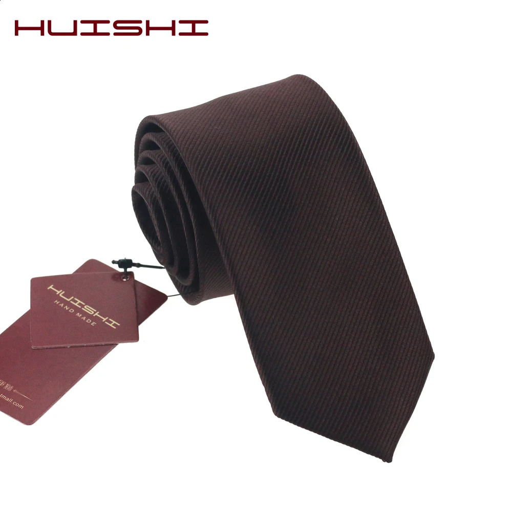 HUISHI Fashion Checked Stripe Plaid 8cm 6cm Brown Tie For Men Suit Business Wedding Party Neckties Gift 260316